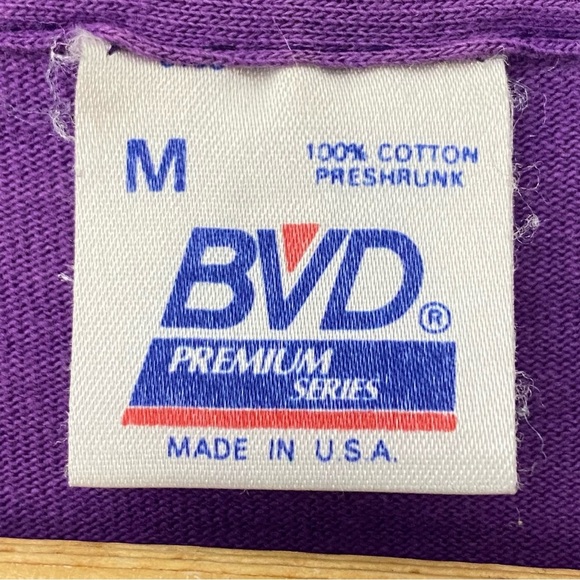 Vintage 80’s BVD Purple Single Stitch Selvedge Pocket T Shirt Made In USA Medium - Picture 6 of 7